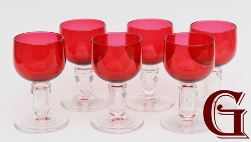 sweet of six cranberry wine glasses